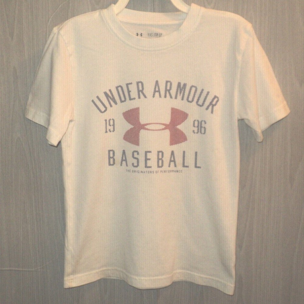 Under Armour Baseball T Shirt Boy's Size YXS White Short Sleeves Top